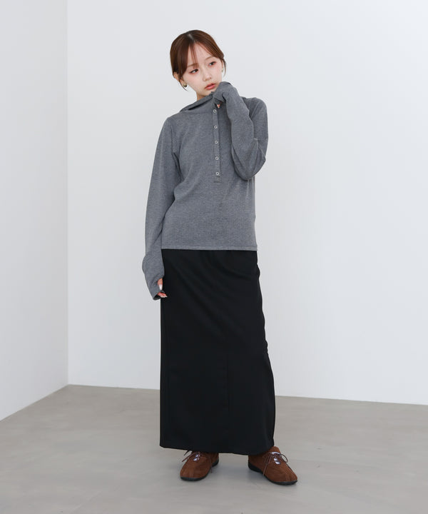 リブフーディーサムホール付カットトップス