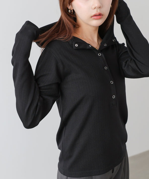 リブフーディーサムホール付カットトップス