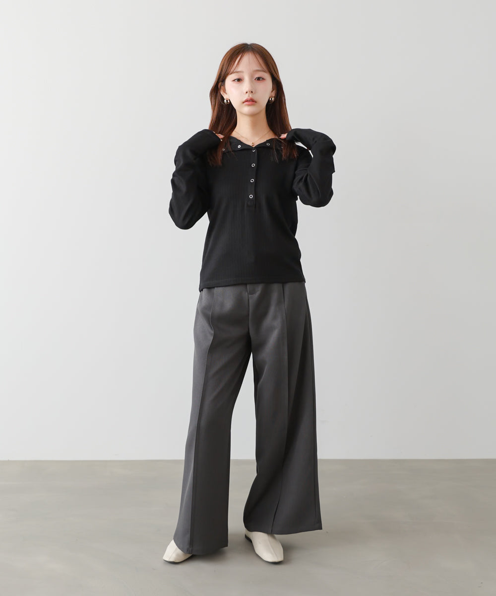 リブフーディーサムホール付カットトップス