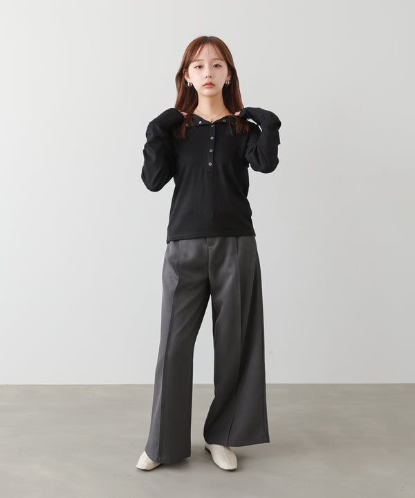 リブフーディーサムホール付カットトップス