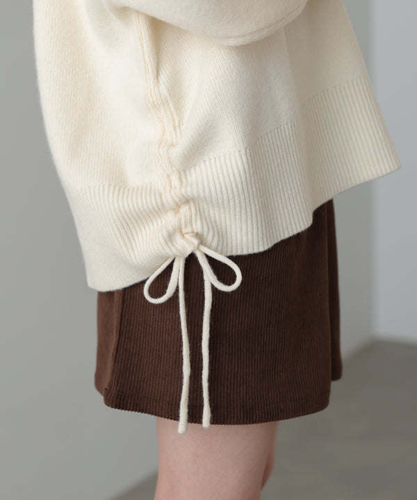 襟付きリブ切替サイドドロストニットトップス