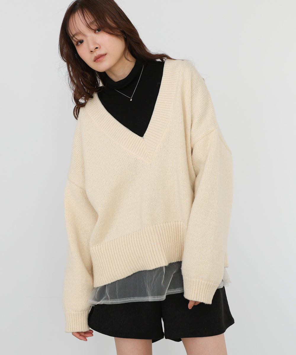 リバーシブルチュールレイヤードニット