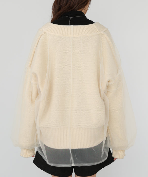 リバーシブルチュールレイヤードニット