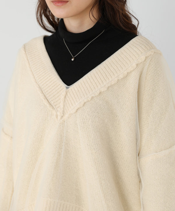 リバーシブルチュールレイヤードニット