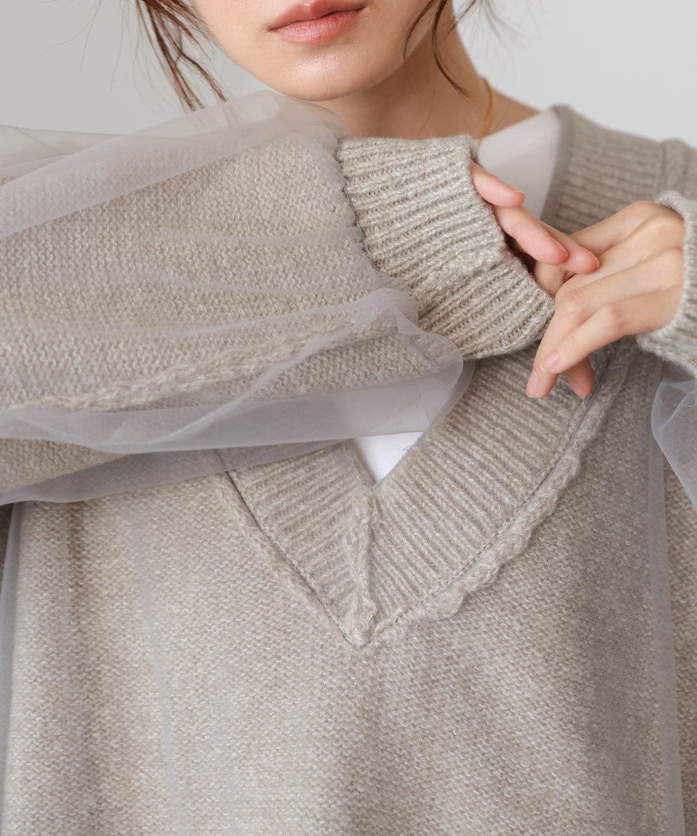 リバーシブルチュールレイヤードニット