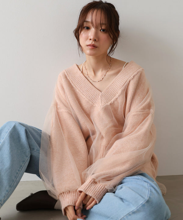 リバーシブルチュールレイヤードニット