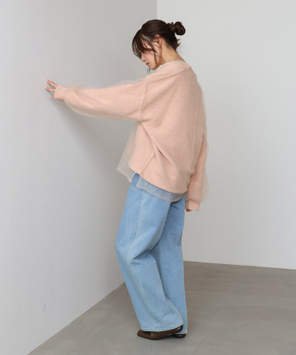 リバーシブルチュールレイヤードニット