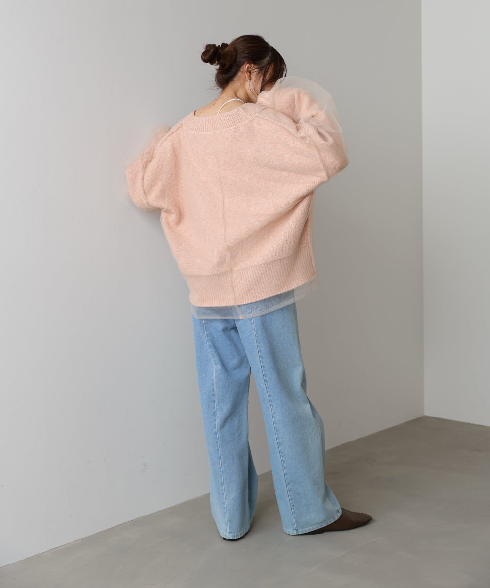 リバーシブルチュールレイヤードニット