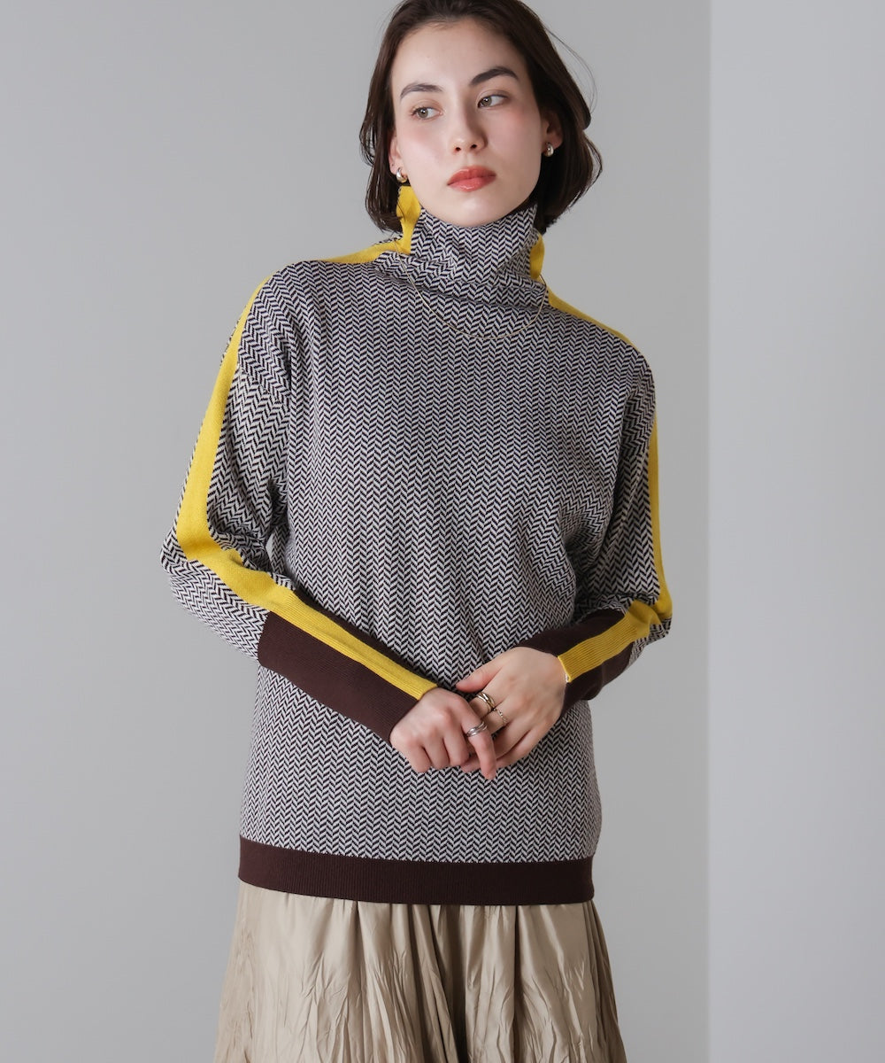 ヘリンボーン配色ニット