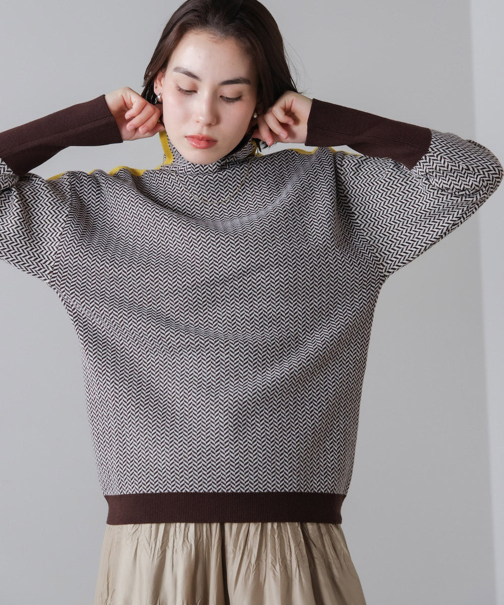 ヘリンボーン配色ニット