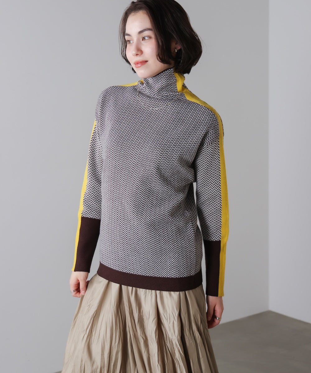 ヘリンボーン配色ニット