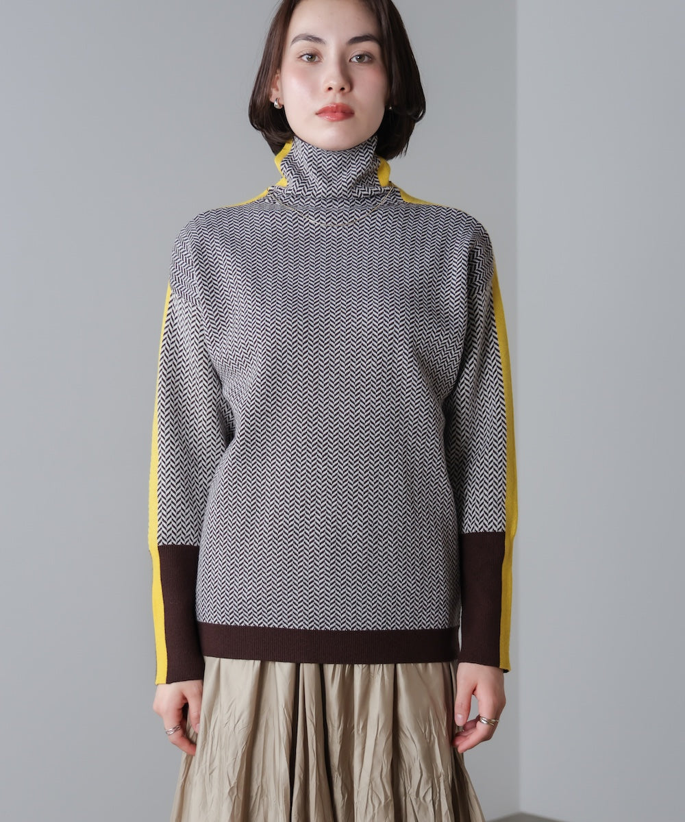 ヘリンボーン配色ニット