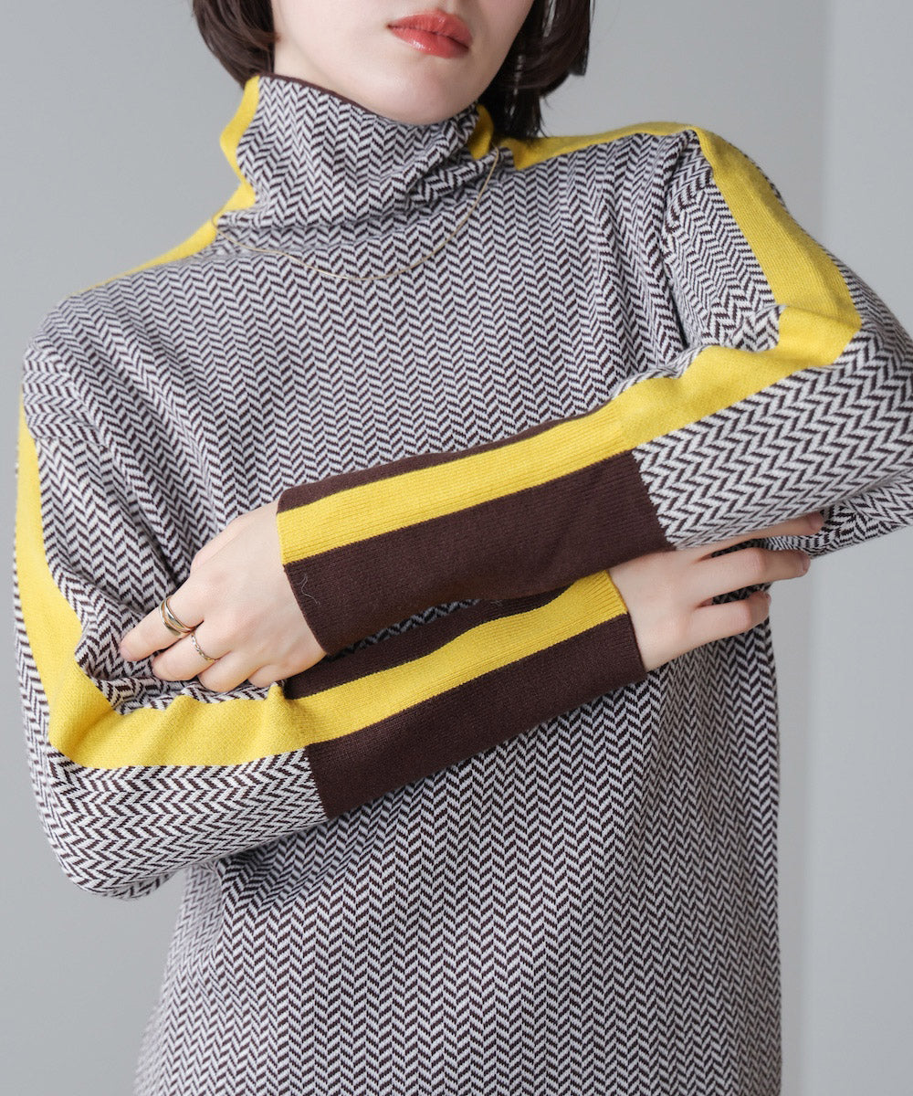 ヘリンボーン配色ニット