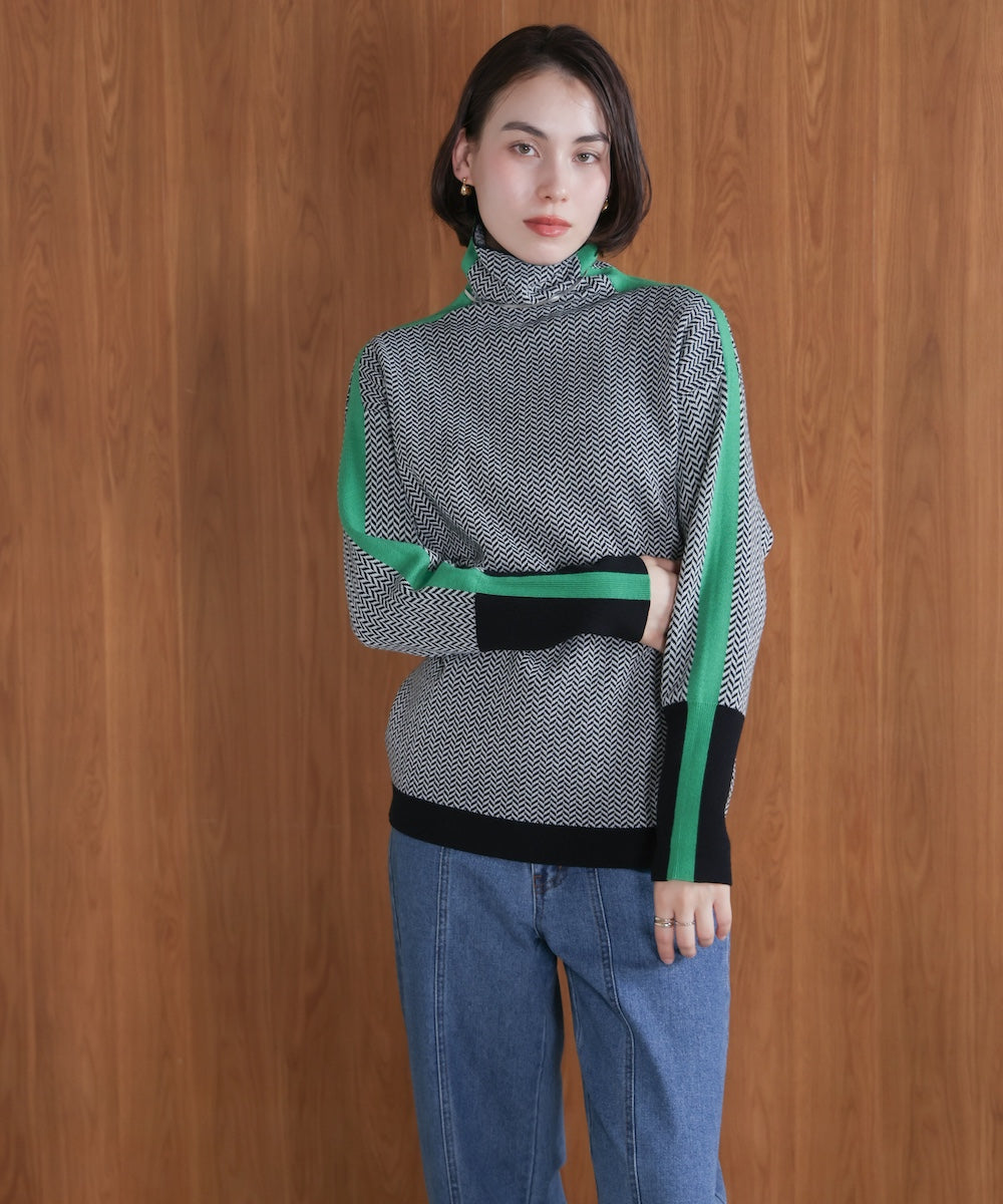 ヘリンボーン配色ニット