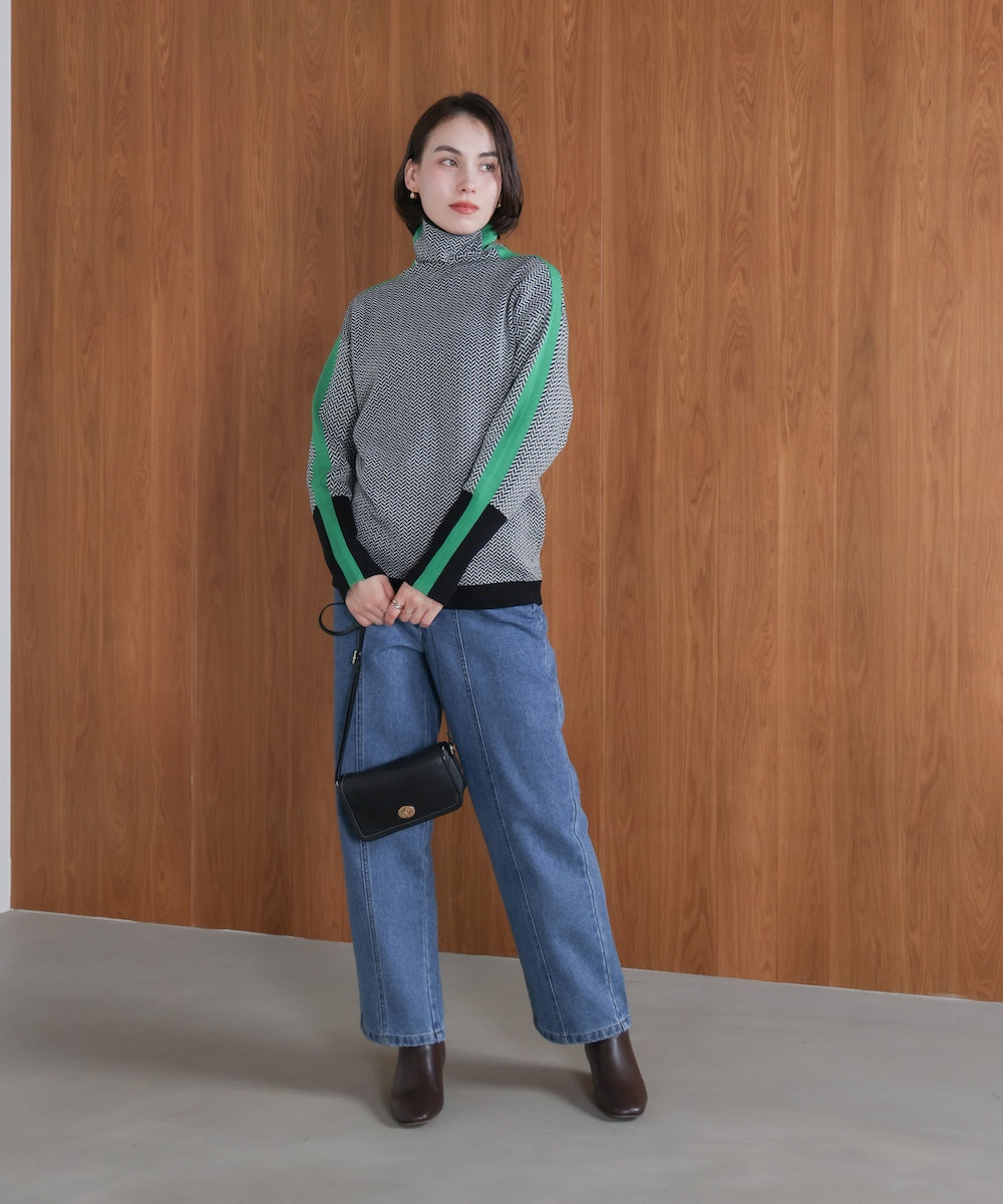 ヘリンボーン配色ニット