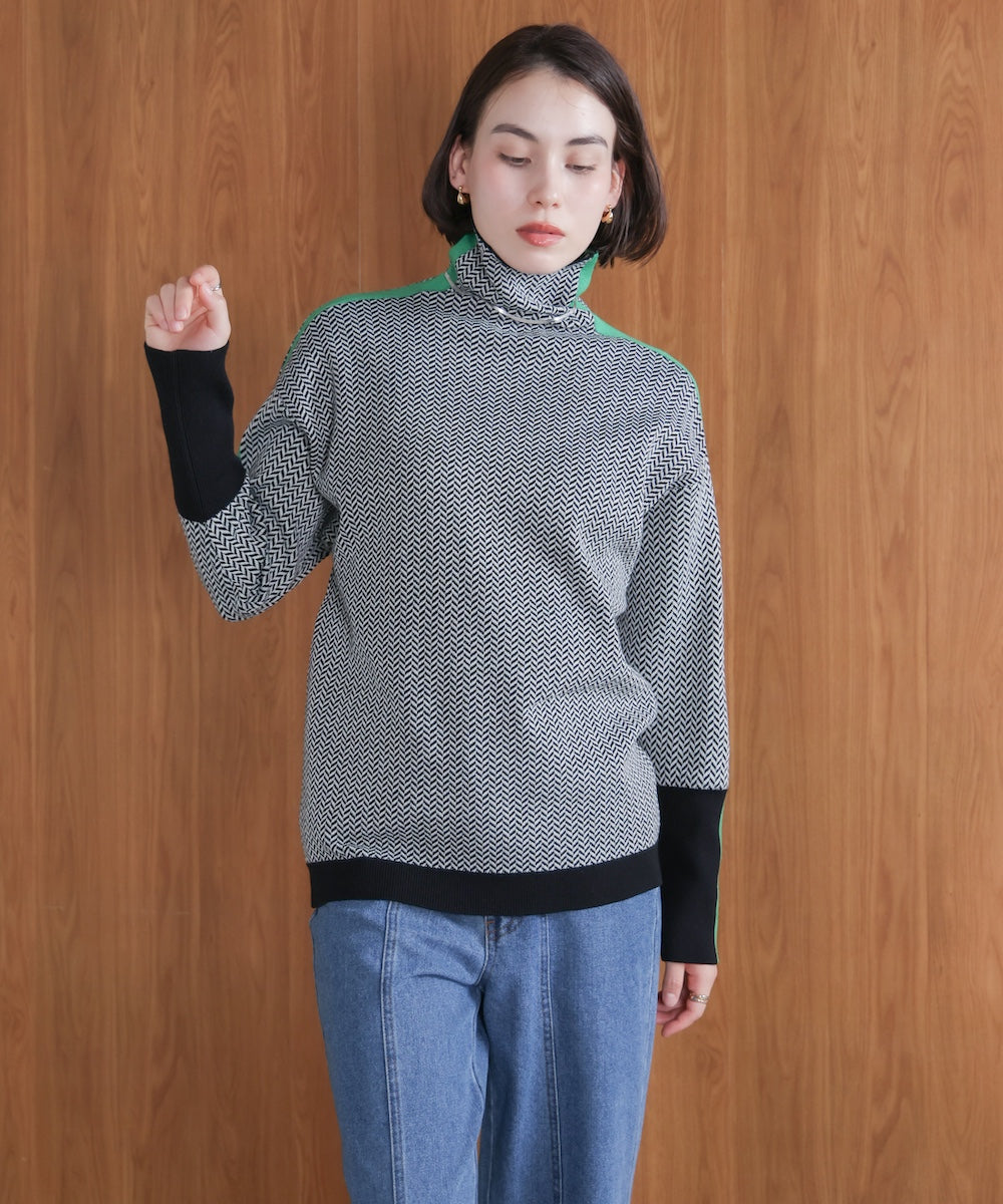 ヘリンボーン配色ニット