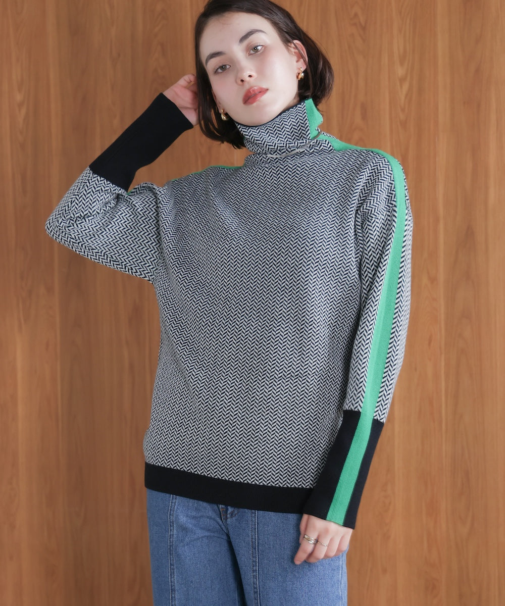ヘリンボーン配色ニット