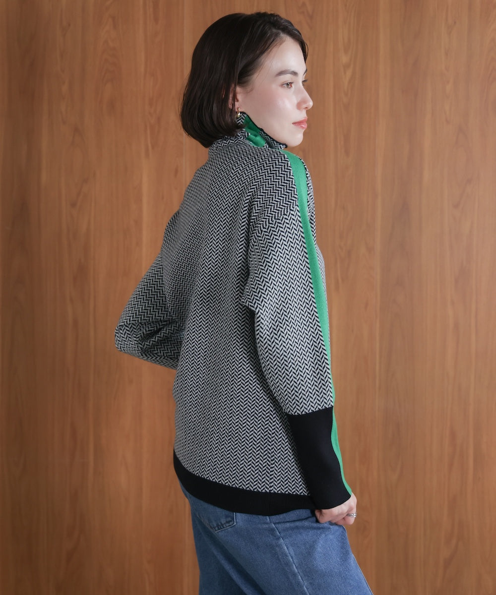 ヘリンボーン配色ニット