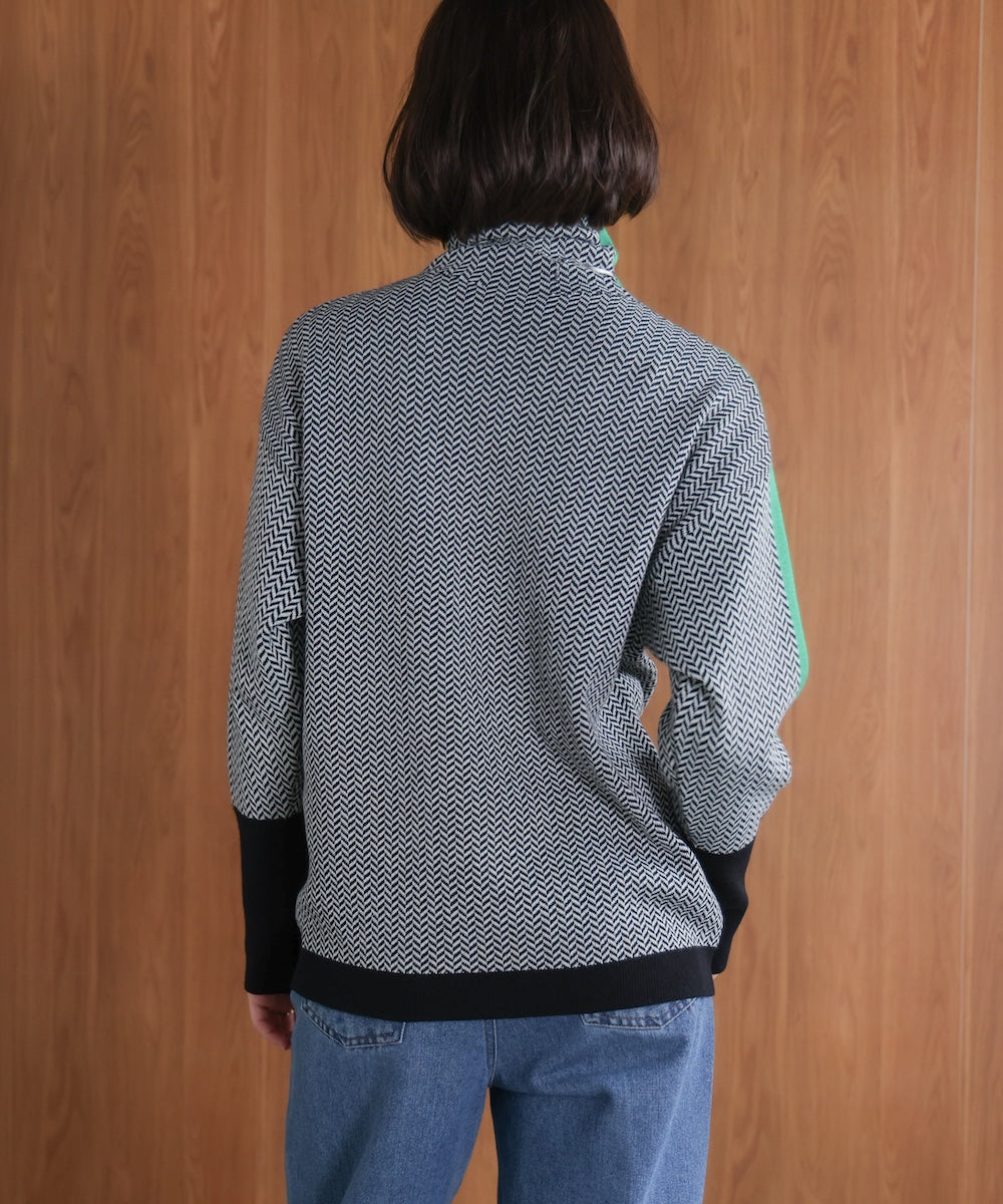 ヘリンボーン配色ニット