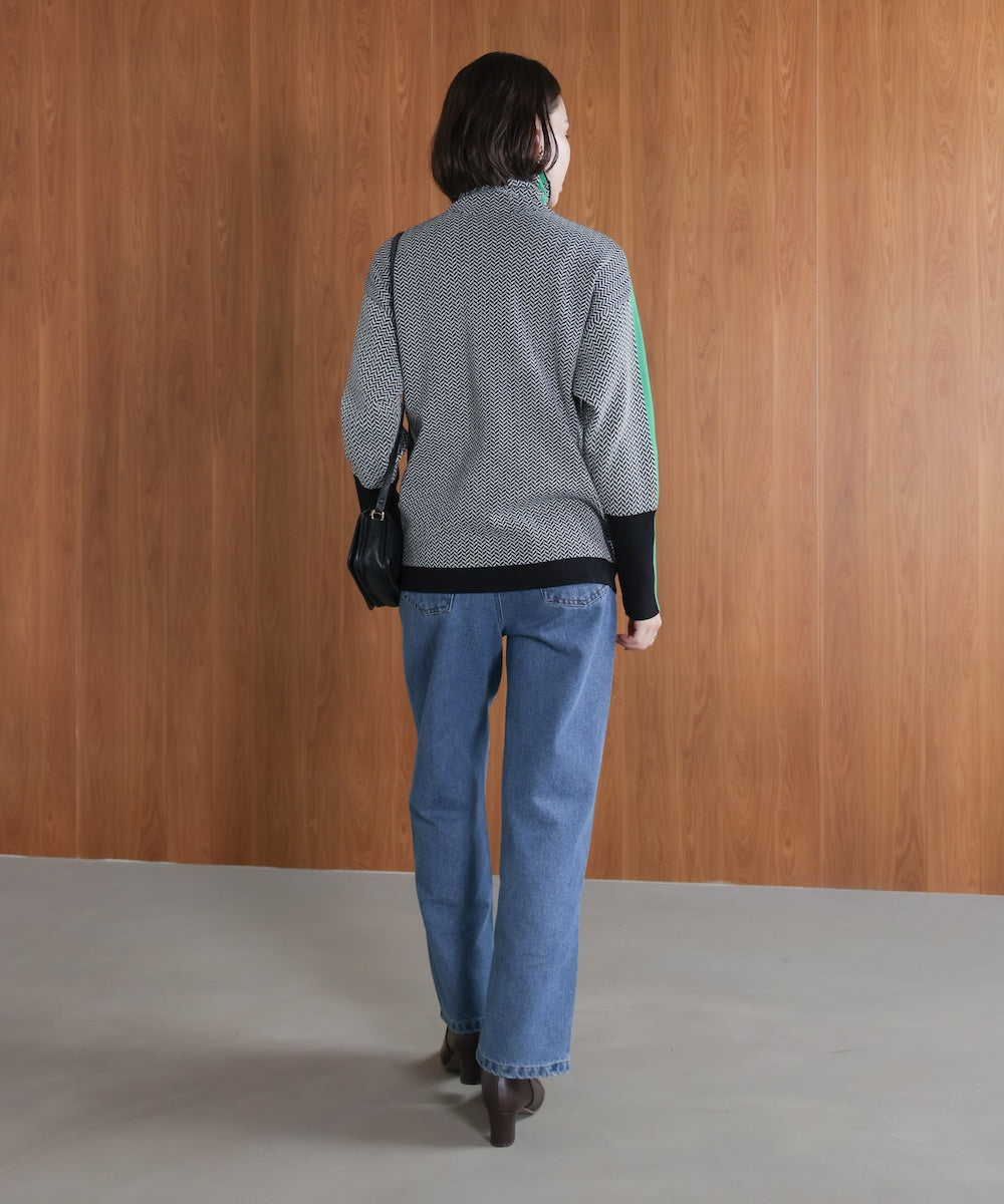 ヘリンボーン配色ニット