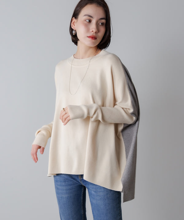 ドルマンスリーブバイカラーニット