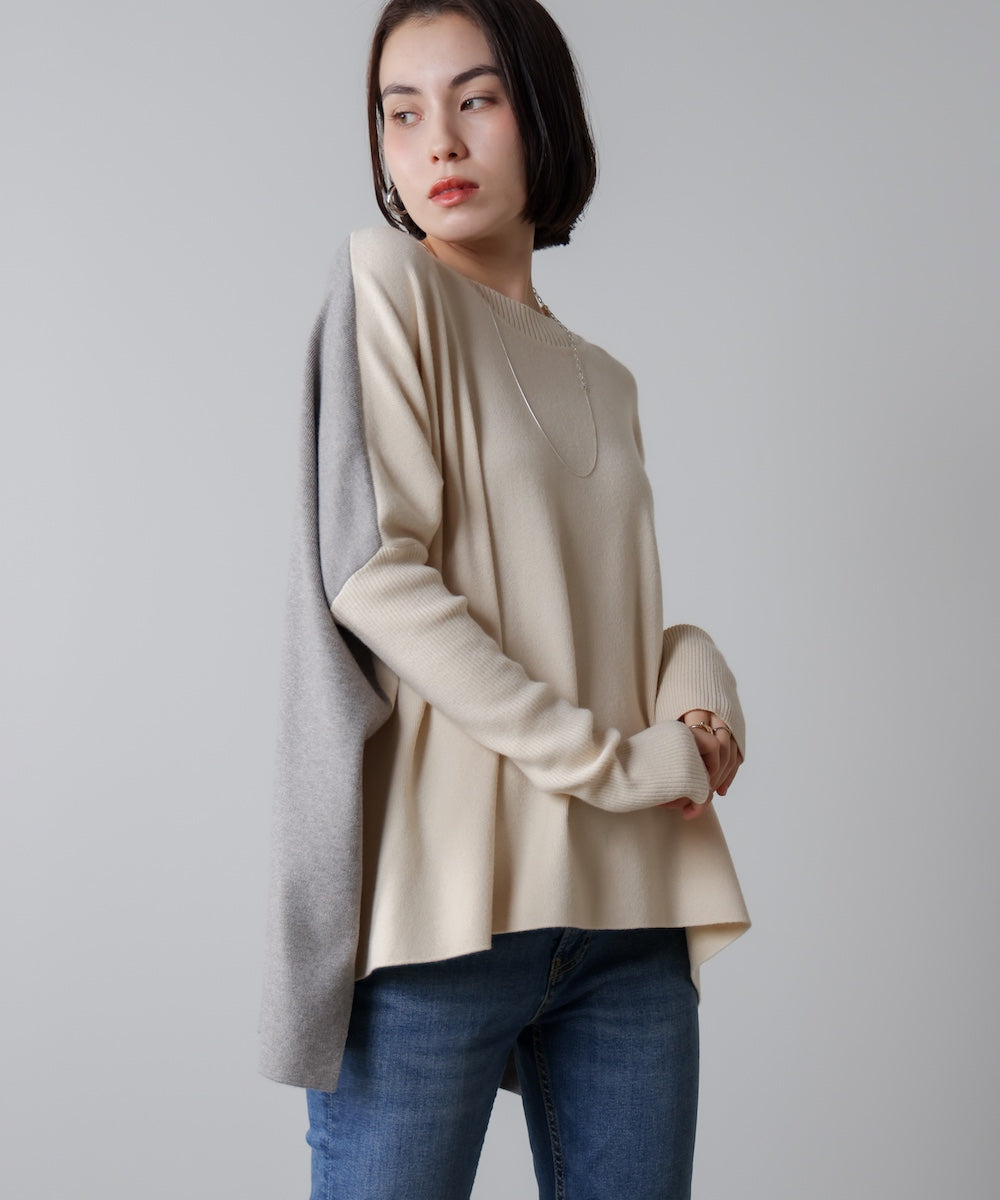 ドルマンスリーブバイカラーニット