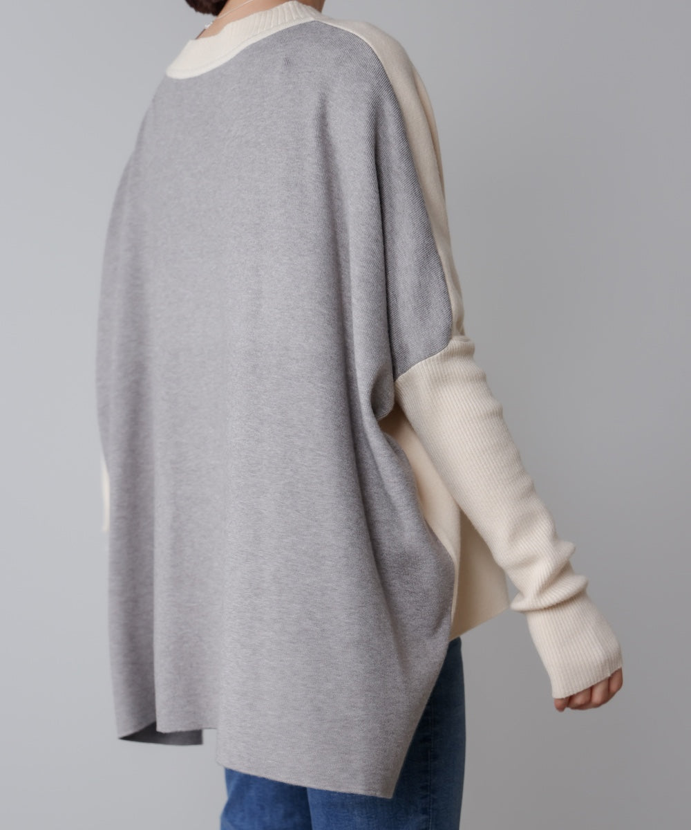 ドルマンスリーブバイカラーニット