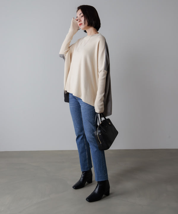 ドルマンスリーブバイカラーニット