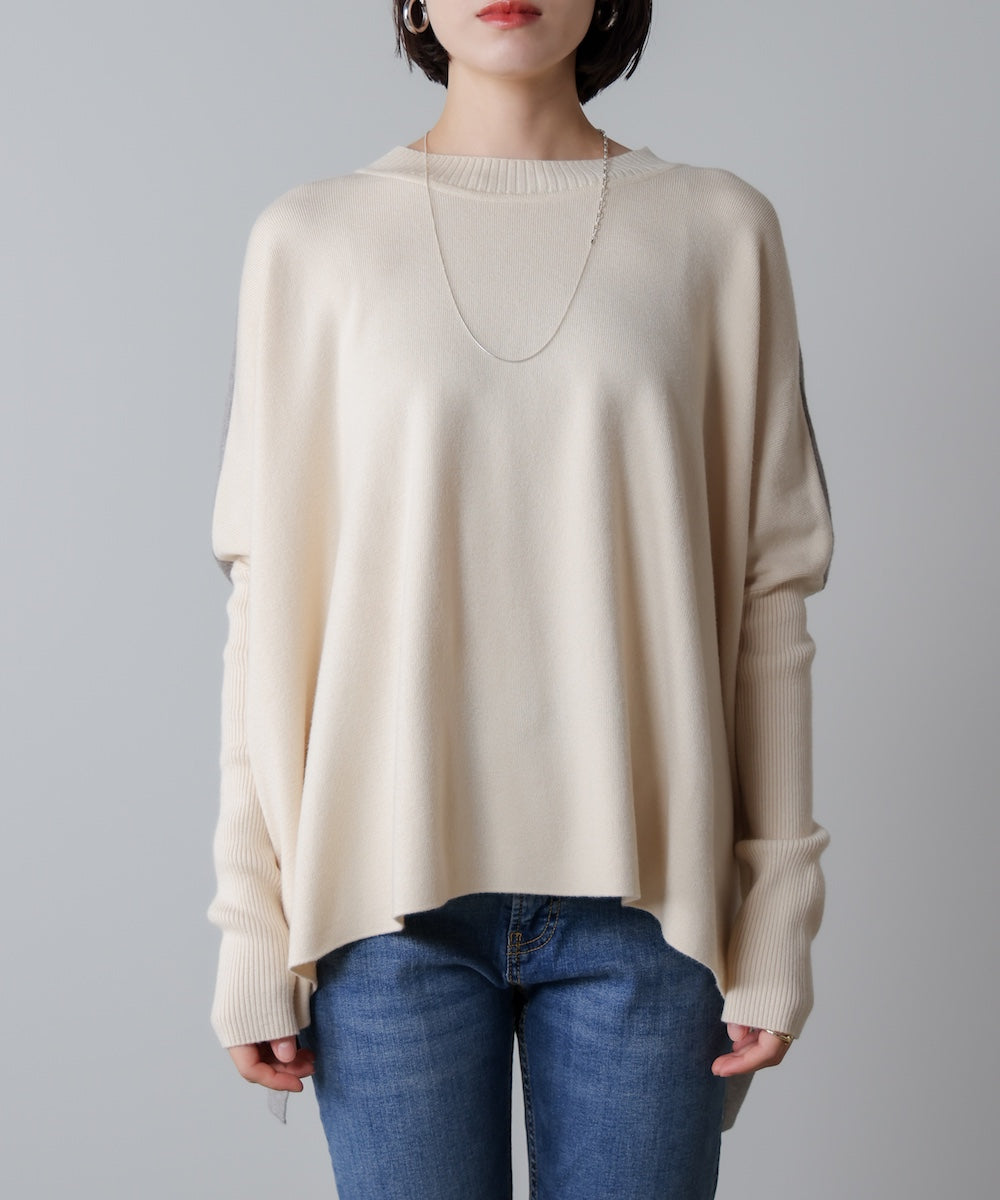 ドルマンスリーブバイカラーニット