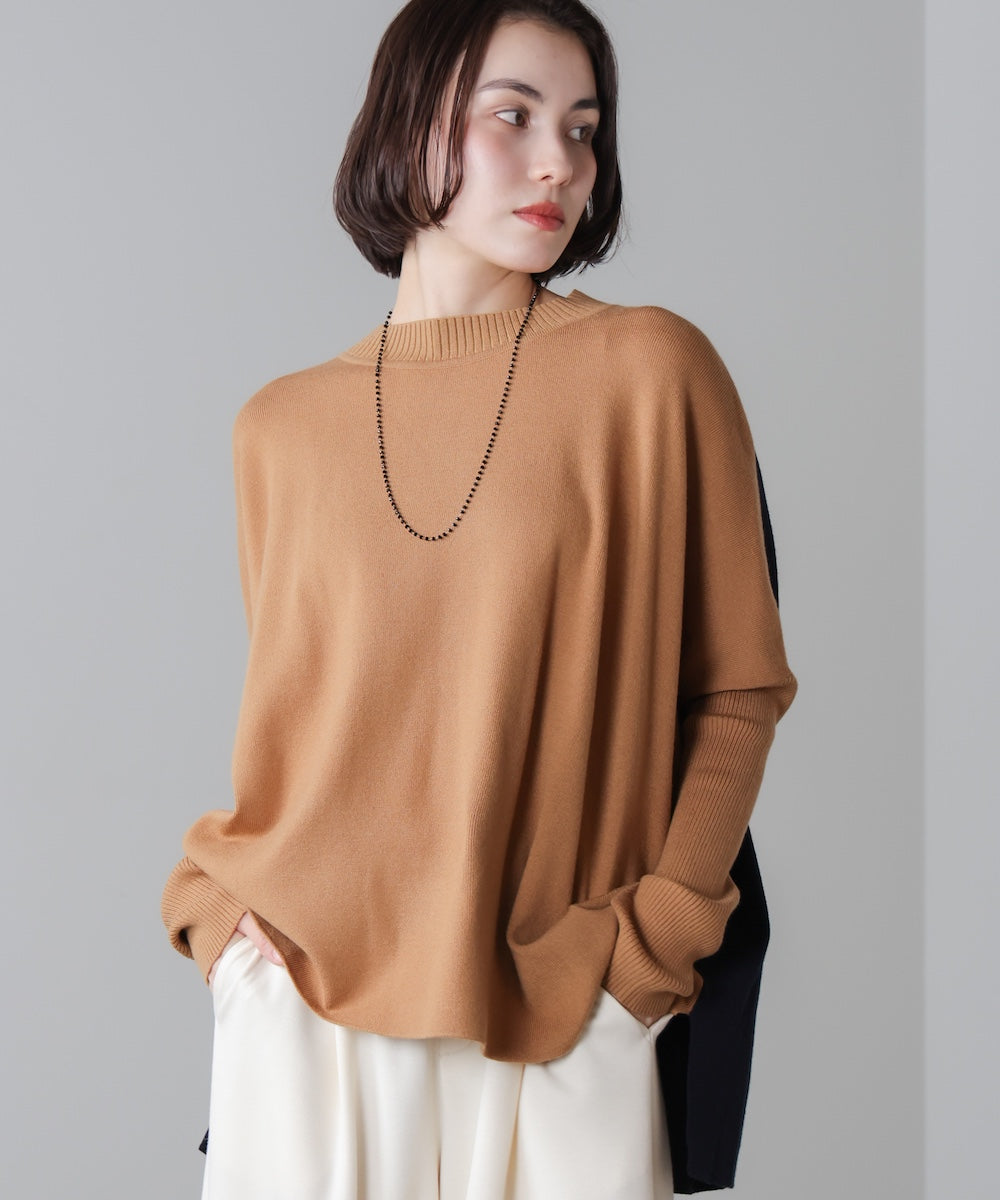 ドルマンスリーブバイカラーニット