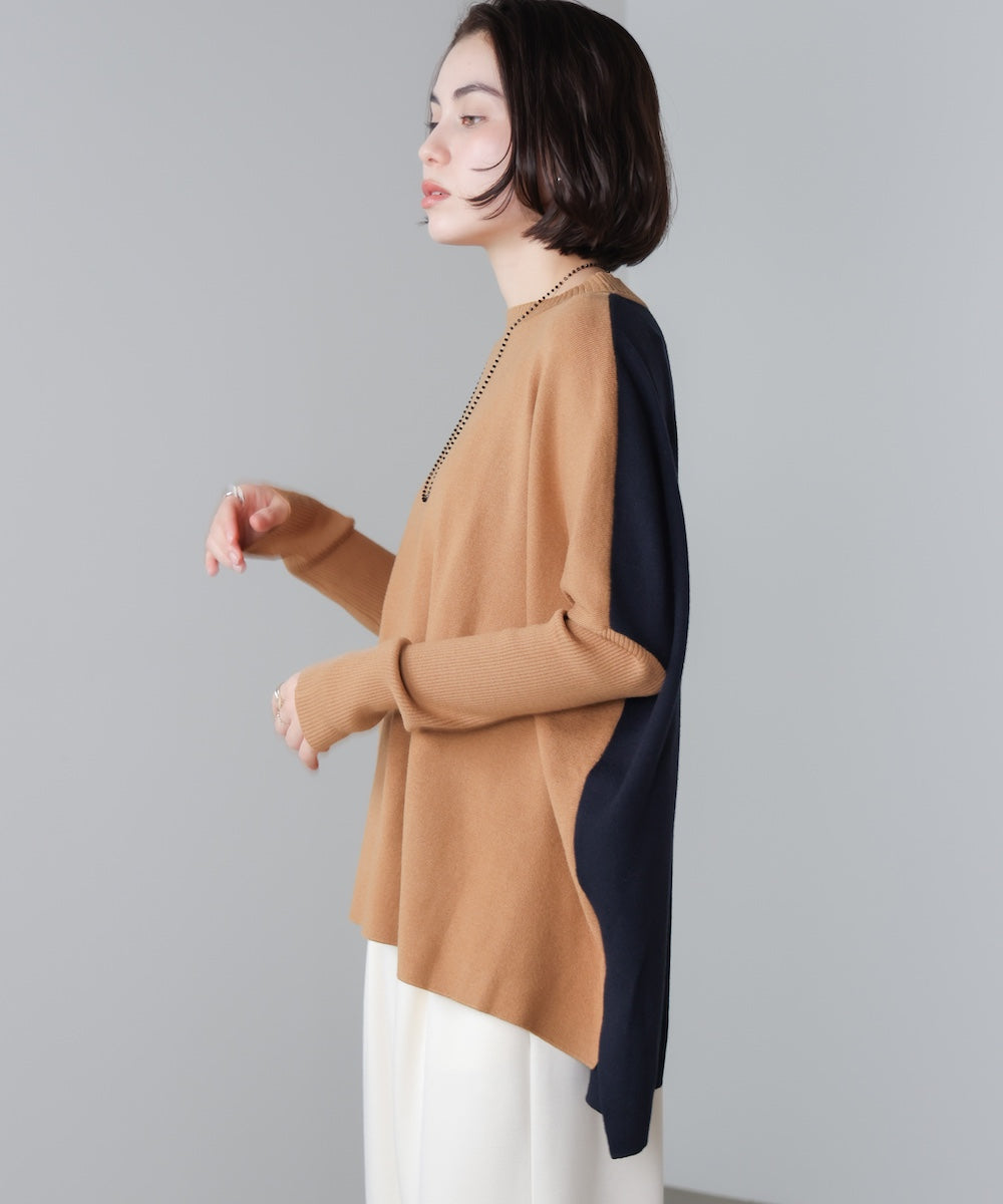 ドルマンスリーブバイカラーニット