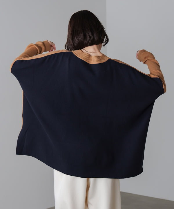 ドルマンスリーブバイカラーニット