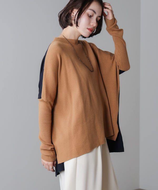 ドルマンスリーブバイカラーニット