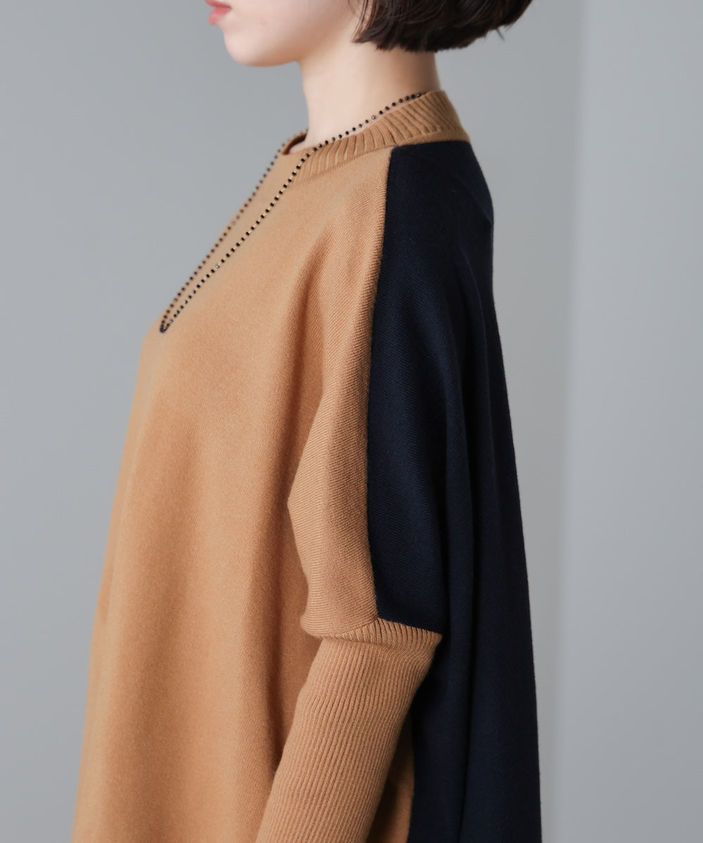 ドルマンスリーブバイカラーニット