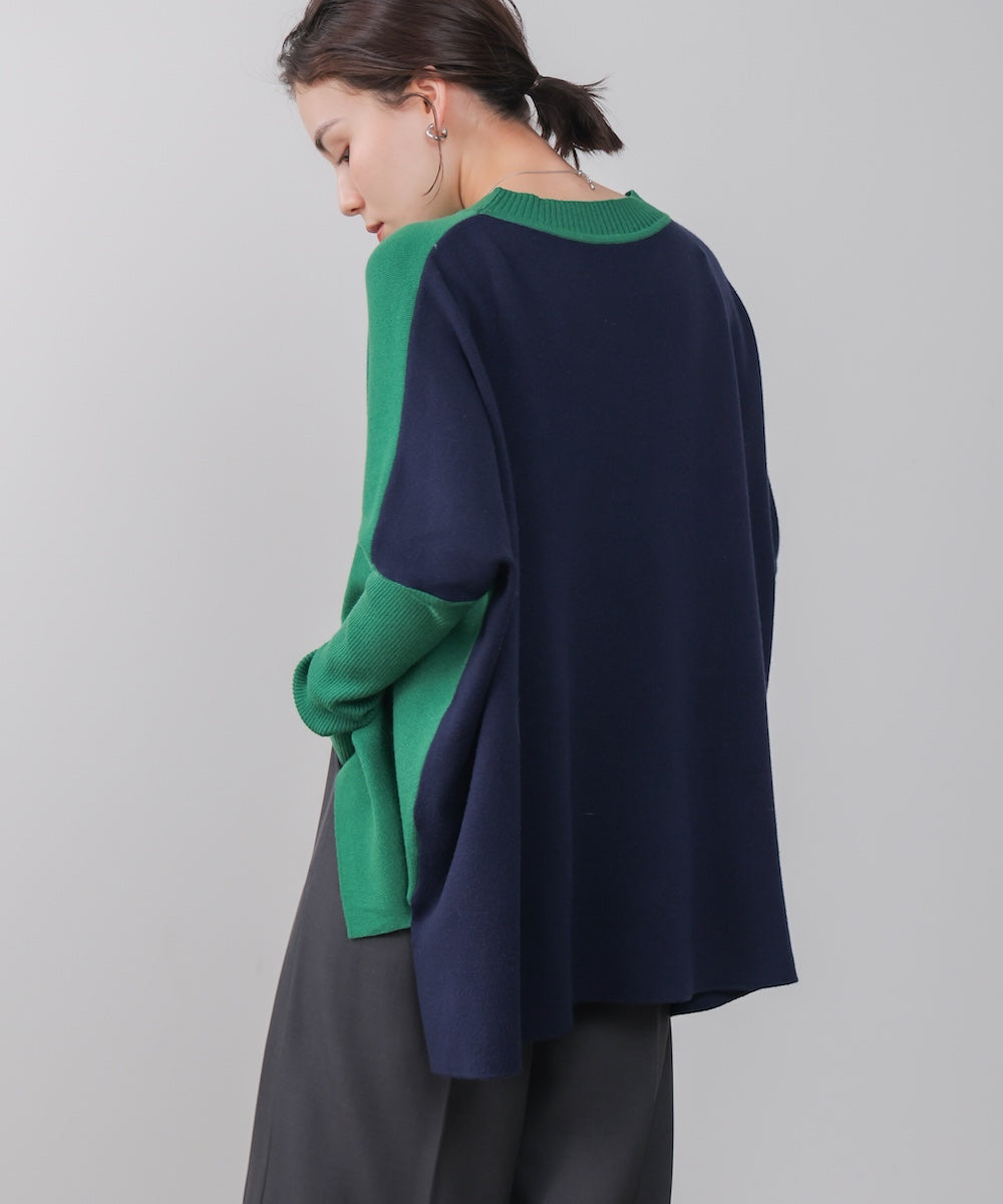 ドルマンスリーブバイカラーニット