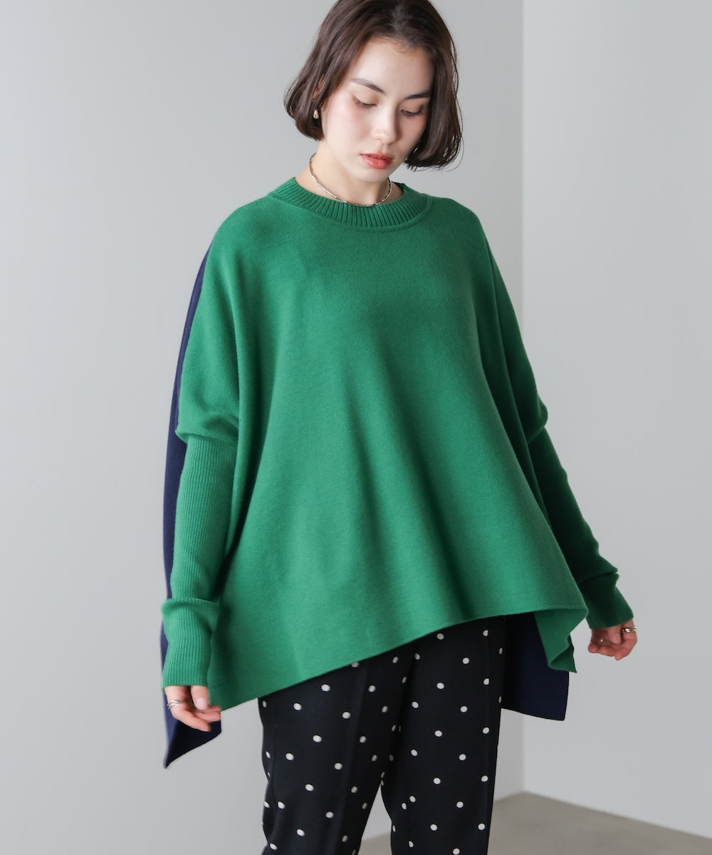 ドルマンスリーブバイカラーニット