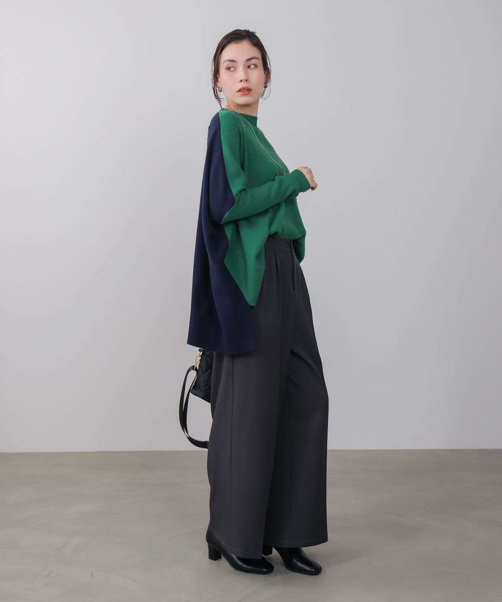 ドルマンスリーブバイカラーニット