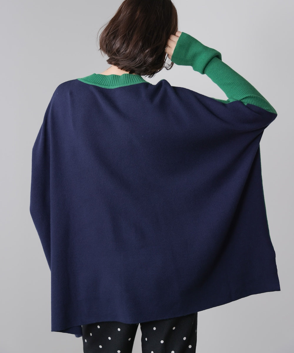 ドルマンスリーブバイカラーニット