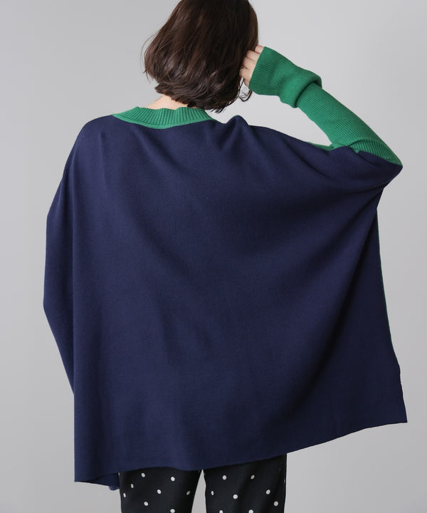 ドルマンスリーブバイカラーニット