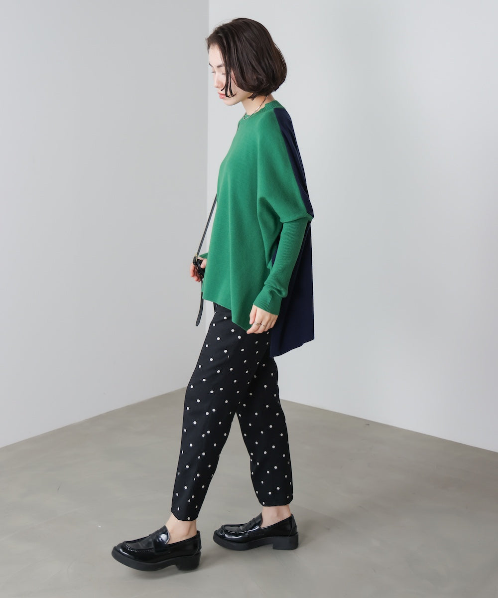 ドルマンスリーブバイカラーニット