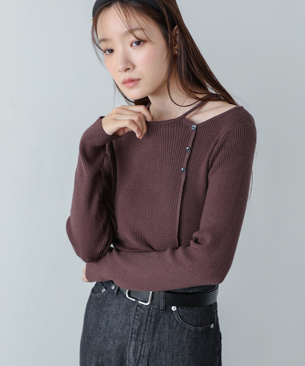 ショルダースリットニットトップス
