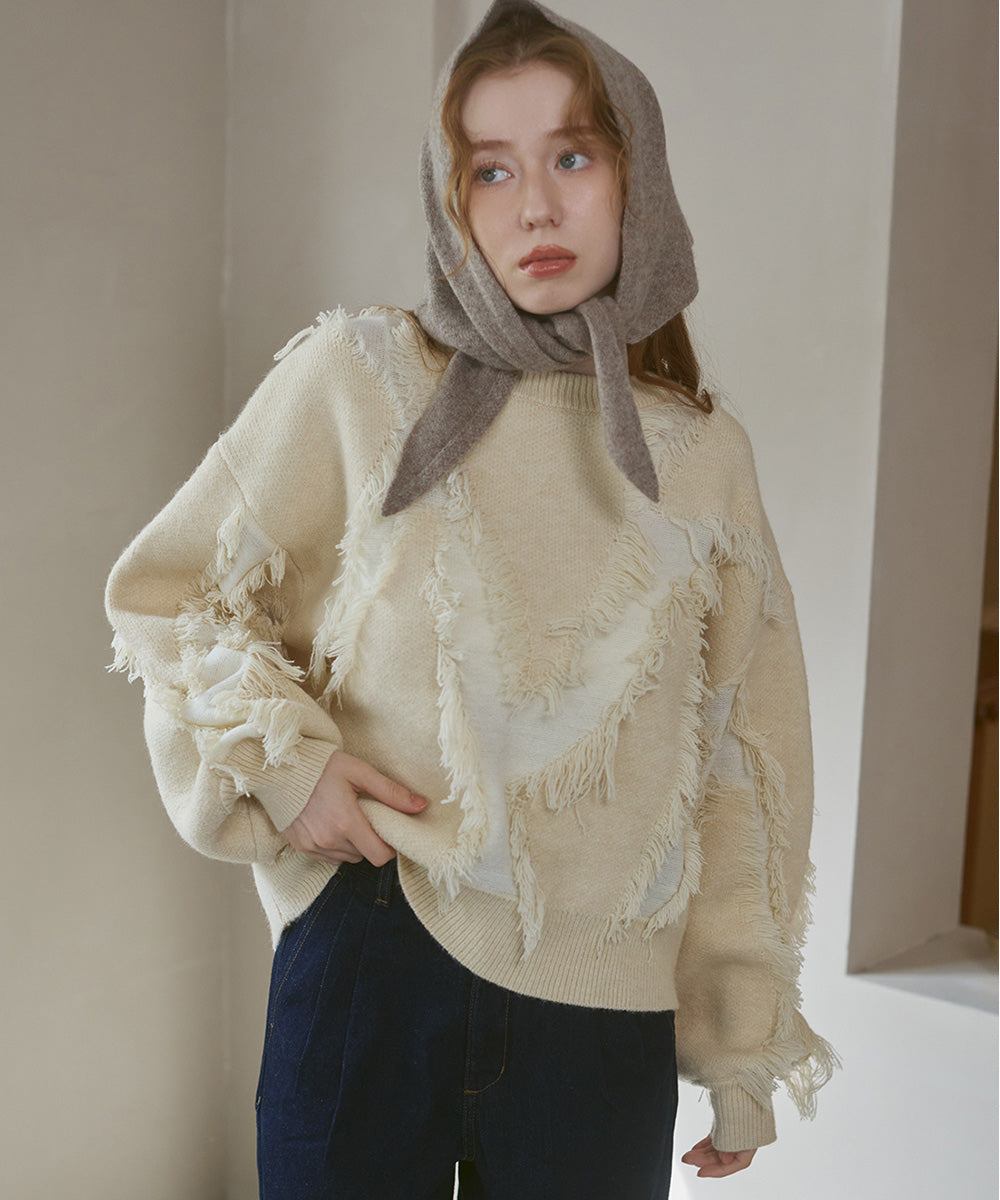 シャギージャガードニットトップス