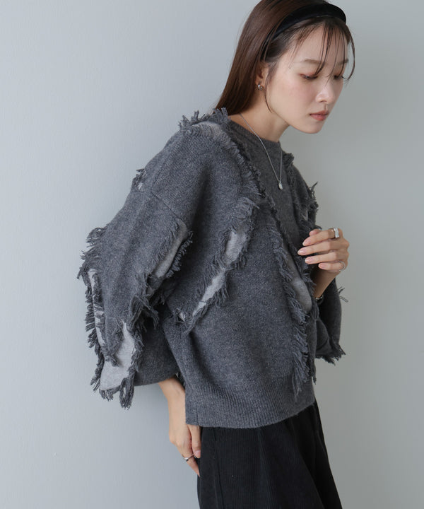 シャギージャガードニットトップス