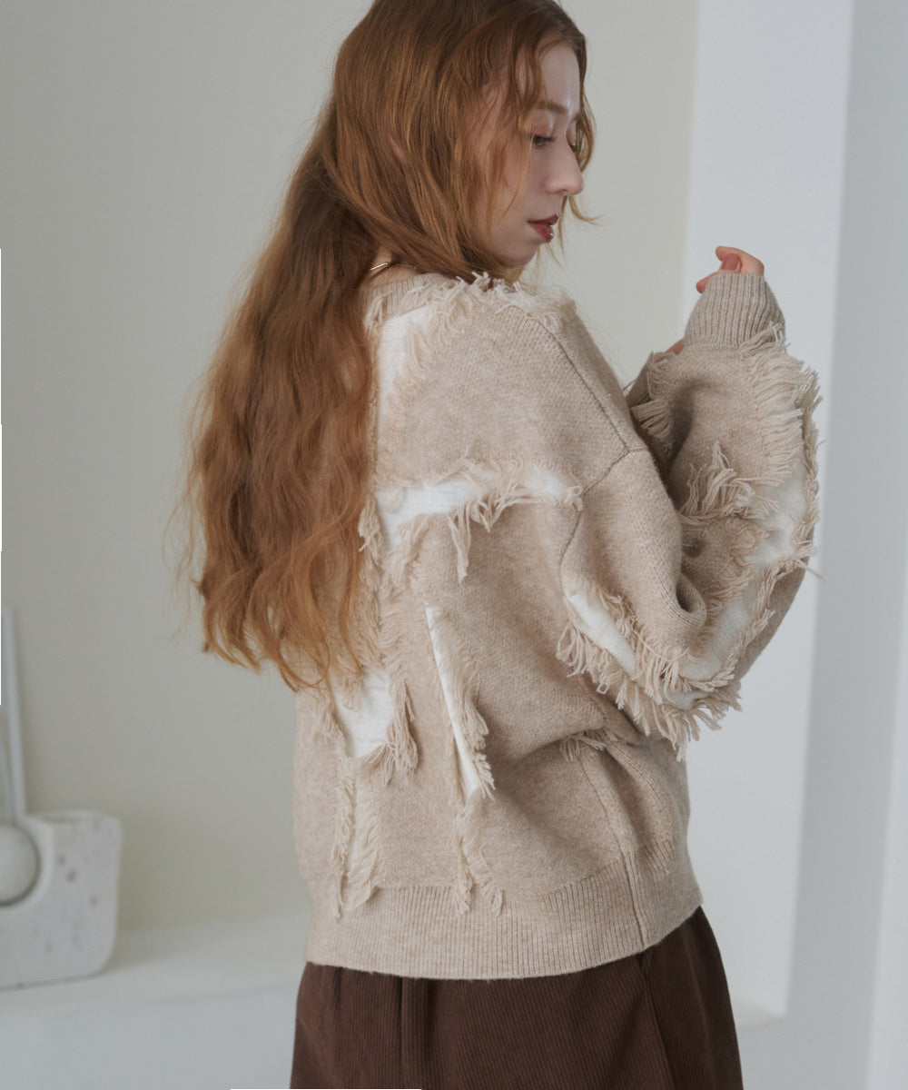 シャギージャガードニットトップス