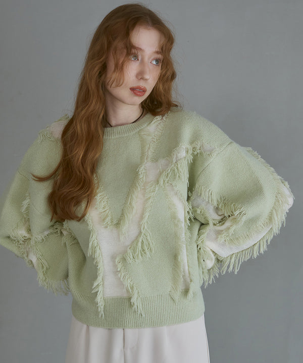 シャギージャガードニットトップス