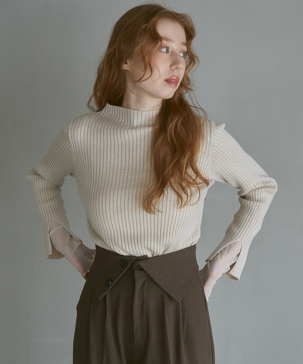 （選べるネック）チュールレイヤードリブニット