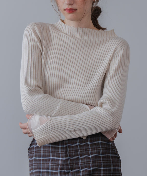 （選べるネック）チュールレイヤードリブニット