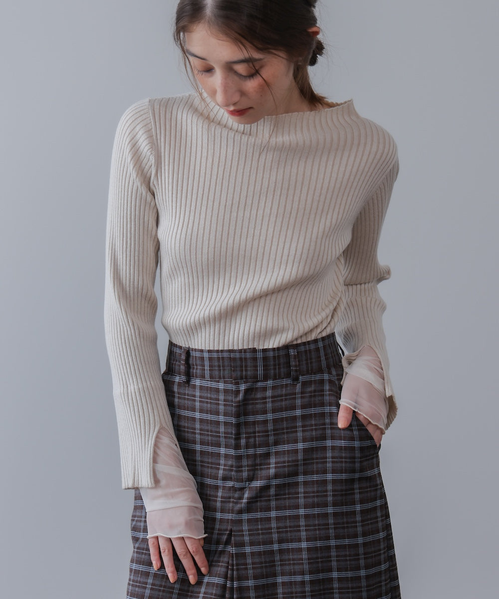（選べるネック）チュールレイヤードリブニット