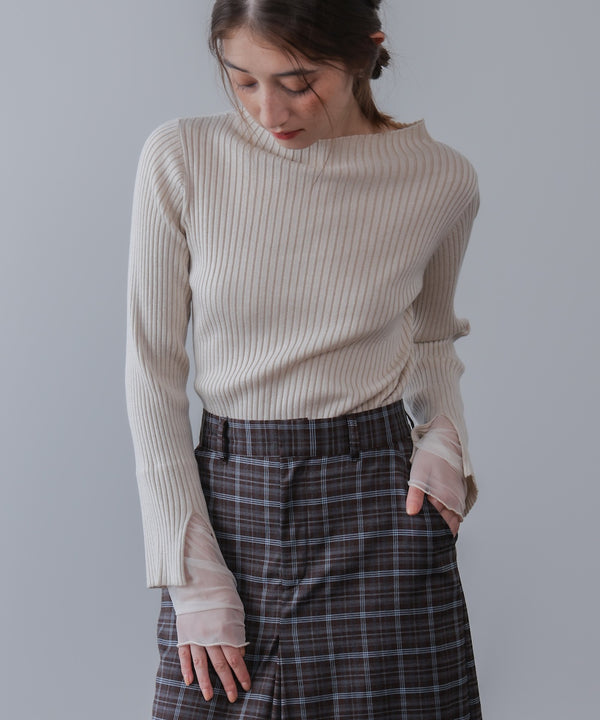 （選べるネック）チュールレイヤードリブニット