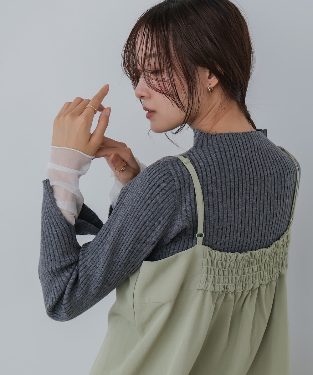 （選べるネック）チュールレイヤードリブニット